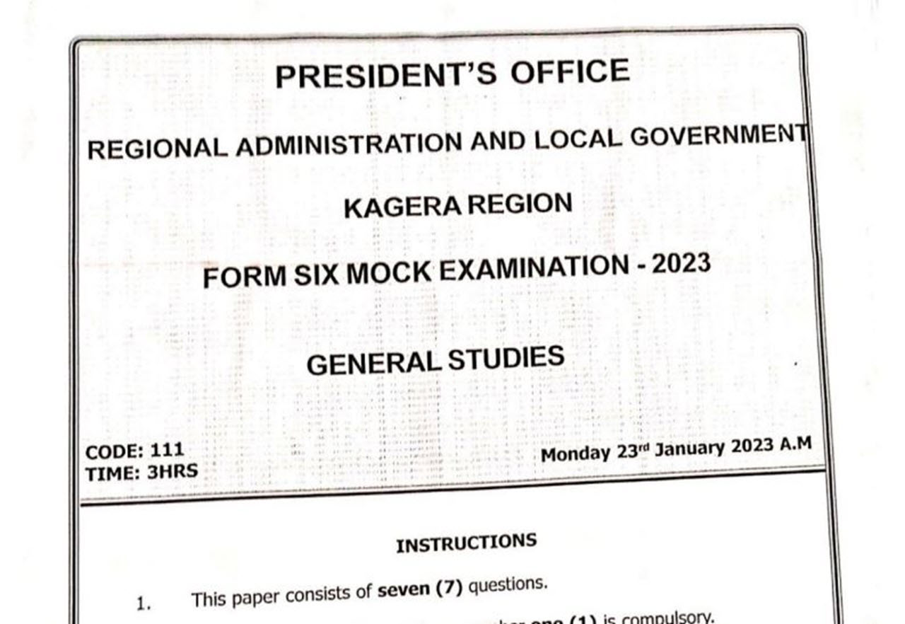 Kagera Region Form Six Mock Exam Past Papers with Answers (2023)